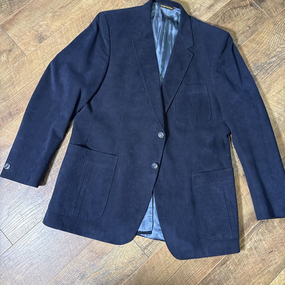 Vintage Kingsridge Samuels Mens Navy Blue Suede Suit Jacket Sz 42L Custom Fabric